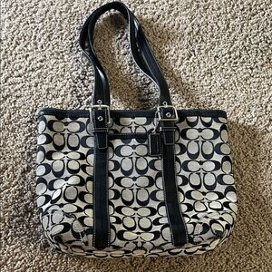 Coach Black and Gray Canvas & Leather Signature Tote Bag